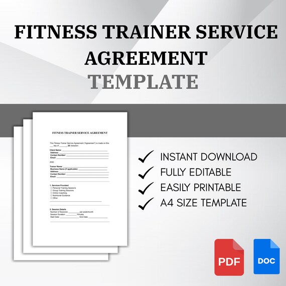Fitness Trainer Service Agreement: Editable PDF DOC Template