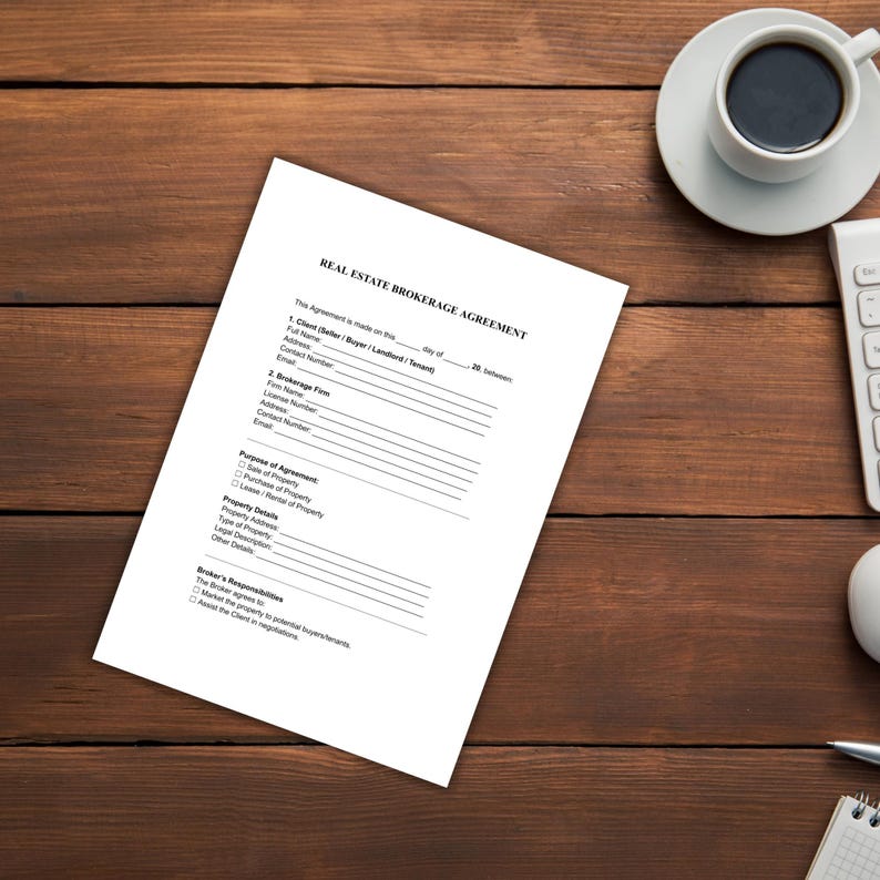 Real Estate Brokerage Agreement PDF DOC | Agent Client Contract ...