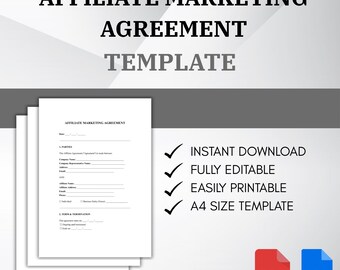 Affiliate Marketing Agreement PDF DOC | Editable Affiliate Contract Template for Partnerships & Influencers