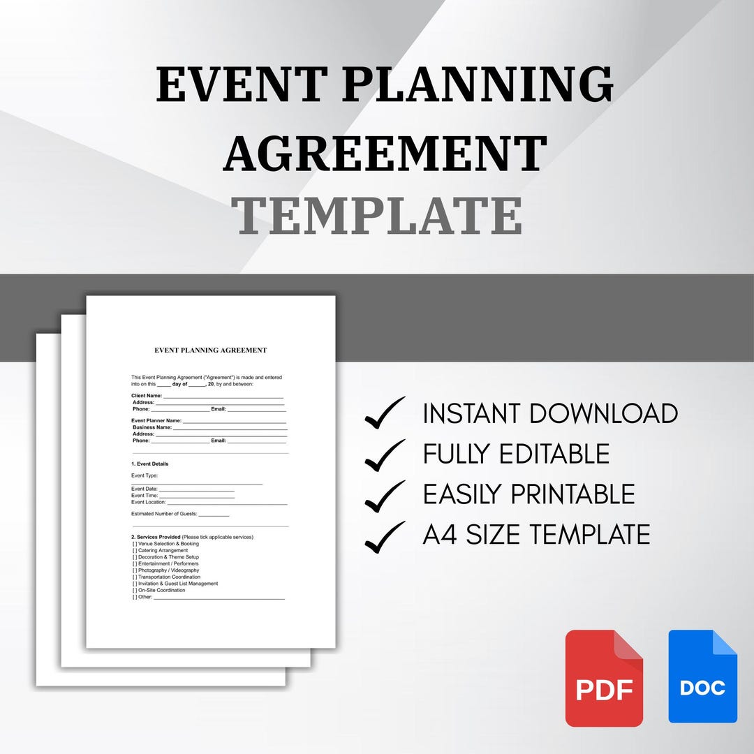 Event Planning Contract Template: PDF & DOC Agreement - Etsy Australia