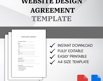 Website Design Agreement PDF DOC | Web Developer Client Contract Template | Freelance Design Service Form