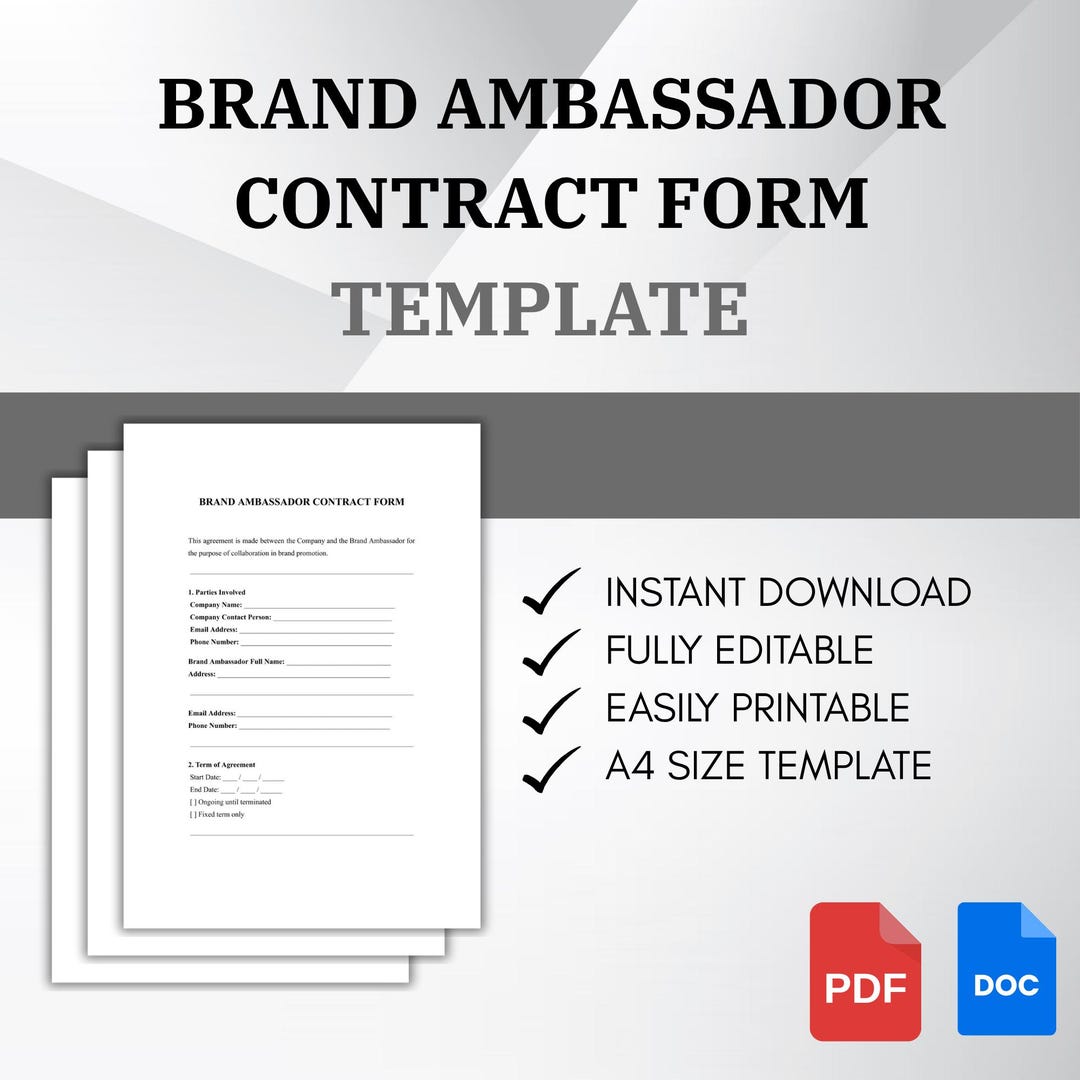 Brand Ambassador Contract Form – Editable Influencer & Promotion ...