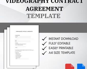 Contrat de vidéographie PDF DOC | Modèle de service client de production vidéo | Formulaire de travail du cinéaste