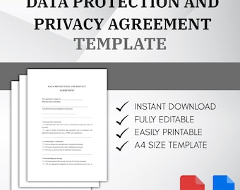 Data Protection & Privacy Agreement PDF DOC | GDPR Compliance Contract Template | Business Client Confidentiality Form