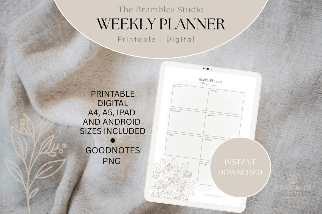 Minimalist Weekly Planner | Printable + Digital PDF & PNG | A4,A5, iPad ...