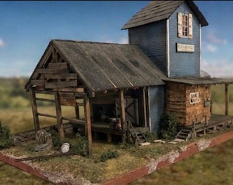 Handcrafted Rustic Feed & Seed Diorama – Weathered Railroad Scene