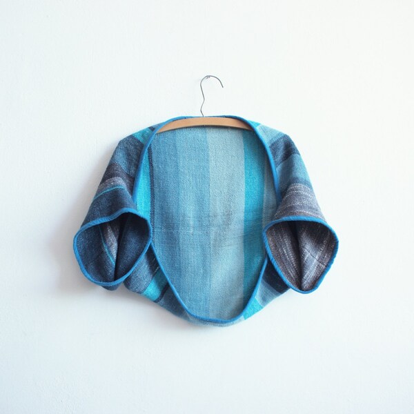 Silk Stripe Bolero Shrug - Or is it a Scarf - Hand Woven Tubular Sleeves