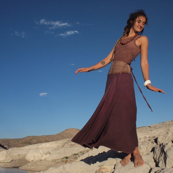 Desert Bloom - Gypsy Woman Hand Woven Raw Silk Maxi Skirt With Secret Pocket