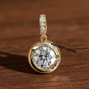 Solitaire 1 CT Round Cut Moissanite Diamond Pendant, Daily Were Bezel Set Pendant, 18k Yellow Gold Pendant, Without Chain Only Pendant, Gift