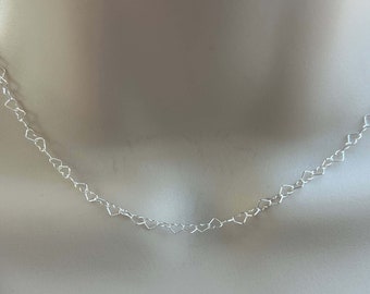 Sterling Silver Heart Chain Necklace or Choker or Lariat Valentines Day, Mothers Day Gift , I love you -Choose you length - 2 in one design