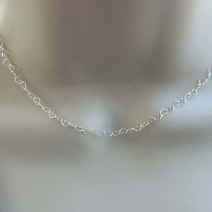 Sterling Silver Heart Chain Necklace or Choker or Lariat Valentines Day, Mothers Day Gift , I love you -Choose you length - 2 in one design