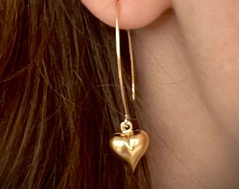 14kt Gold Filled Puffy Heart V Hook Earrings - Ships out in 1 day from USA- Valentines Day ,Anniversary, Wedding, Bride , Bridesmaid gift