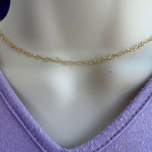 14kt Gold Filled  Heart Chain Necklace or Choker or Lariat Valentines Day, Mothers Day Gift , I love you -Choose you length- 2 in one design