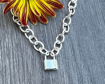 New !! Sterling Silver Necklace with Padlock Clasp - Chunky Chain - Choose your length  - ships out from USA