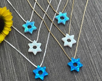 NEW !! Magen David Necklace, Star of David Opal Necklace or Bracelet-Sterling Silver or 14kt Gold Filled-Light Blue, Dark Blue or White