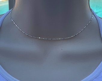 Sterling Silver Choker Necklace: Dainty Square & Diamond Beads
