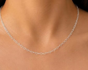 Sterling Silver Heart Chain Necklace: Dainty Choker or Lariat