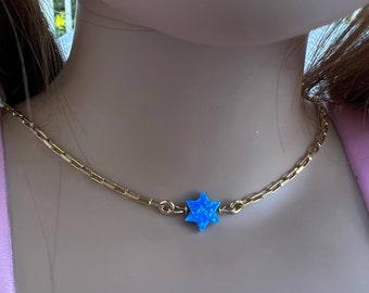 14kt Gold Filled Necklace with your choice of opal charm and length - Opal Moon, Cross, Star, Star of David, Heart