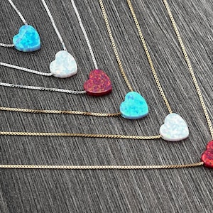 Heart Charm Necklace - 8mm Opal Heart on a Sterling Silver or 14kt Gold Filled - Choose your length