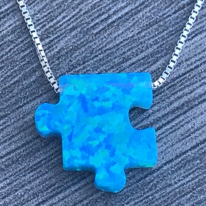 Opal Puzzle Charm Sterling Silver or 14Kt Gold Filled Necklace Friendship Gift, Autism Awareness Ships out from USA Sterling Silver