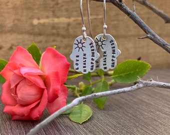 Sterling Silver Hamsa Earrings: Hebrew Blessing, Judaica Jewelry