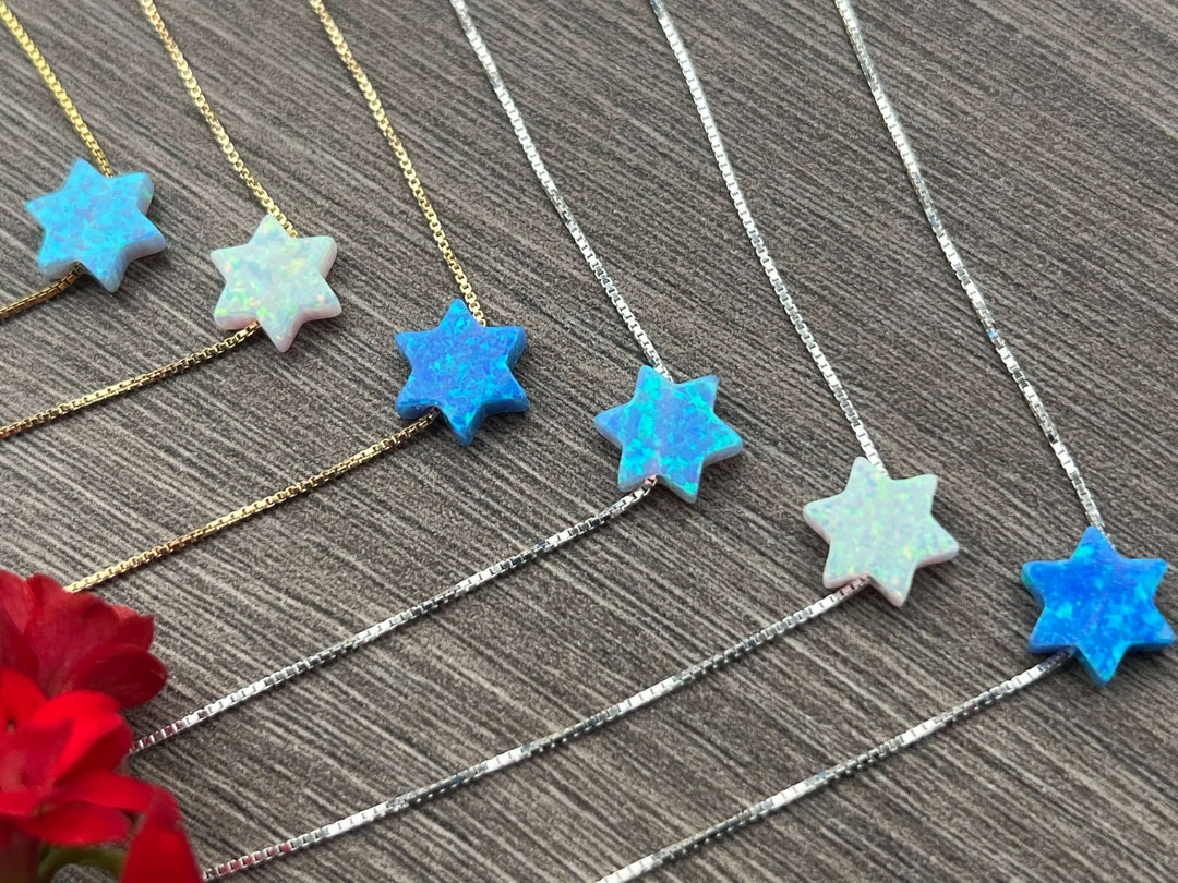 Silver Opal Star Of David Necklace - Chain 18 inch  Pendant 1/2 inch  W 1 inch  H