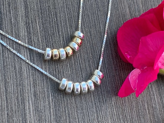 Sterling Silver Necklace 7 Rings of Luck delicate Dainty