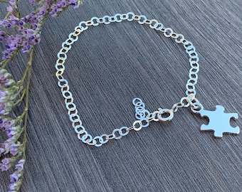 Sterling Silver Puzzle Charm Bracelet - Friendship charm , autism awareness