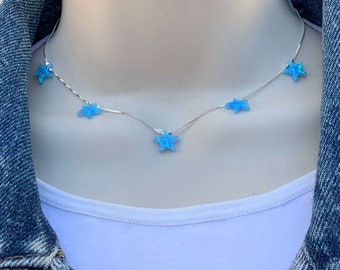 Sterling Silver Opal Star Choker Necklace - Ships out from USA