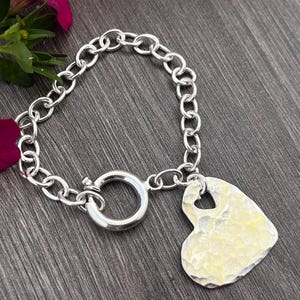 Sterling Silver Chunky  Style Bracelet with Hammered Heart Charm  - You choose your length