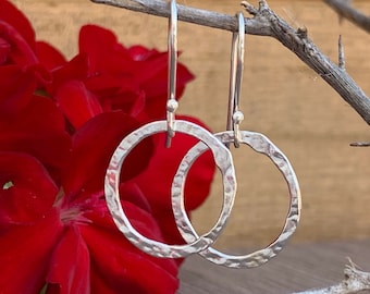 Sterling Silver Hook Earrings - Mothers Day Gift -Eternity Rings, Hammered Hoop, Hammered Circle, Eternity Loop, Eternity Circle 0.925 Hooks