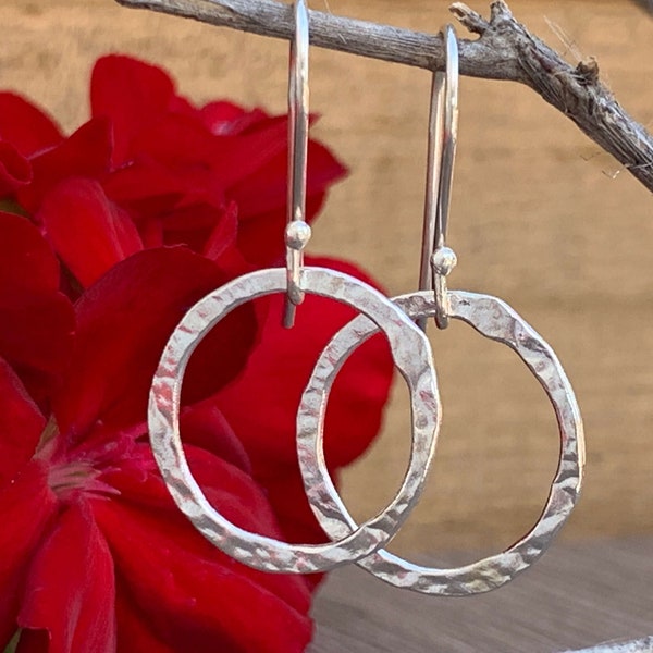 Sterling Silver Hook Earrings - Mothers Day Gift -Eternity Rings, Hammered Hoop, Hammered Circle, Eternity Loop, Eternity Circle 0.925 Hooks