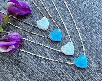 Heart Charm Necklace - 8mm Opal Heart on a Sterling Silver or 14kt Gold Filled - Choose your length - NEW !!!!