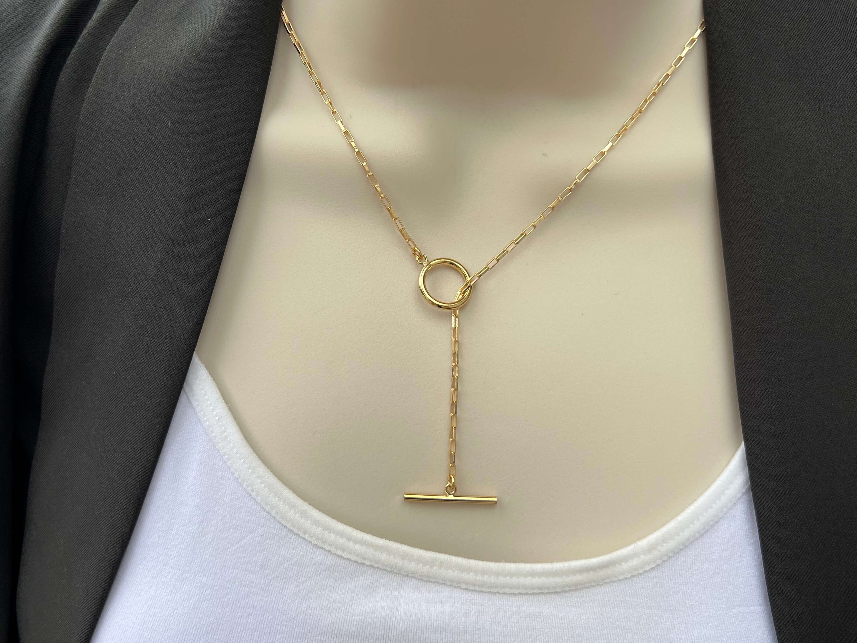 14kt Gold Filled Box Link Lariat Necklace With Toggle Clasp - Etsy