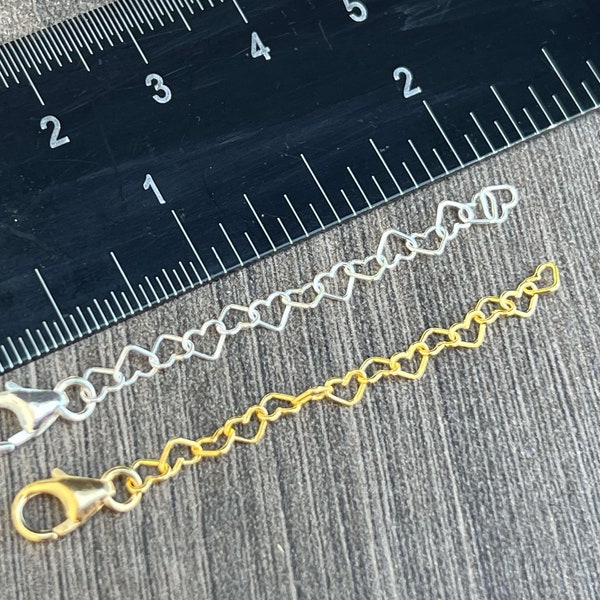 Heart Link Extenders for Necklaces , Bracelets , Anklets - Sterling Silver or 14kt Gold Filled - In all Sizes - Ships out from USA