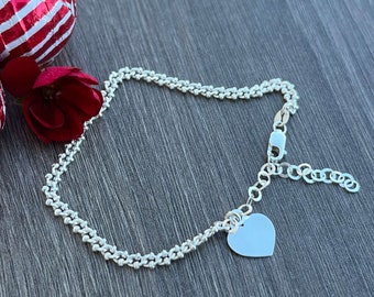 Sterling Silver Heart Charm Bracelet with Extension - Beautiful detailed Link bracelet  -Ships out in 1 day  from USA - Limited Quantity !