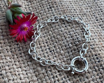 Sterling Silver Chunky  Style Bracelet with Bolt Clasp - Charm Bracelet  - Choose your length