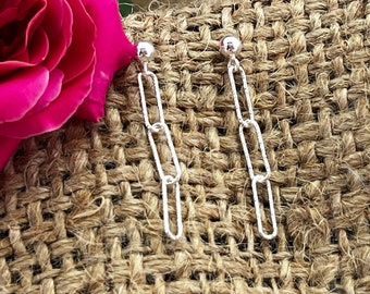 Sterling Silver Paperclip Chain Dangle Earrings