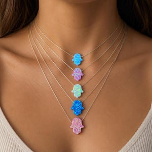 Opal Hamsa Sterling Silver Necklace: Good Luck Amulet