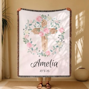 Personalized Baby Girl Baptism Blanket – 100% Cotton Christening Throw with Custom Art or Photo