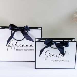 Bolsa de regalo de Navidad personalizada con nombre, bolsas de regalo de Navidad personalizadas, bolsas de regalo navideñas 2025, bolsa de fiesta de Navidad, bolsa de regalo de Nochebuena para ella
