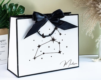 Personalized Zodiac Gift Bag: Custom Name Vinyl Astrology Bag for Brithday