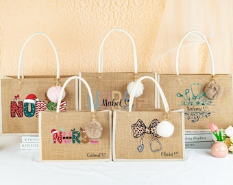 Sacs en toile de jute personnalisés pour infirmière, anses en coton et breloque en peluche, cadeau pour infirmière