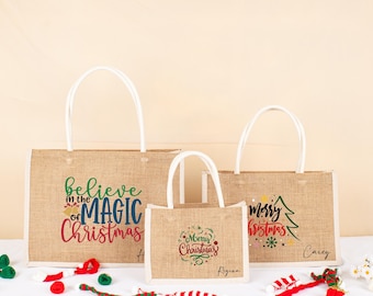 Personalized Burlap Christmas Gift Bag, Custom Holiday Sack