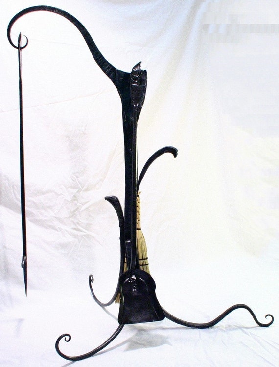 Wrougt iron Art Nouveau fireplace tool set