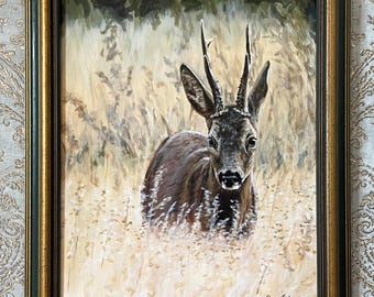 Ree "Bok in een veld" acrylverfschilderij - Jachtkunst - WILD.ART.TIETZE - Jacht