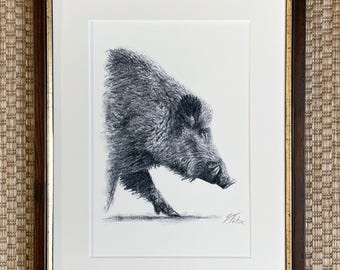 Keiler Graphitzeichnung - Kunstdruck - Wildschwein - Print