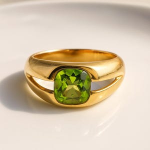 Chunky Peridot Signet Ring | Sterling Silver or Gold Wide Band