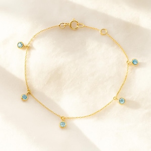 Blue Topaz Bracelet • December Birthstone Bracelet • Dainty Blue Gemstone Silver Bracelet • Chain Link Bracelets • Minimal Stacking Bracelet