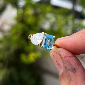 Toi Et Moi Ring • Blue Topaz Diamond Ring • Dual Gemstone Ring • Couple Rings Gift • Two Stone Ring • Wedding Engagement Ring • Gift for her